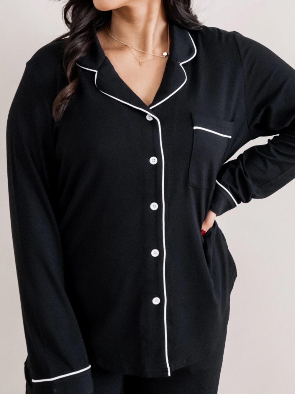 KYTE bamboo Black Piped Women’s Pajama Top - medium NEW